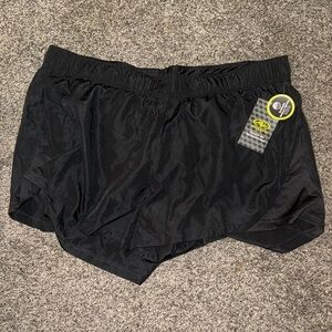 Black athletic shorts with built in inner shorts